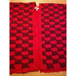 Michael Kors Red & Black Monogram Wool Poncho Shawl Wrap